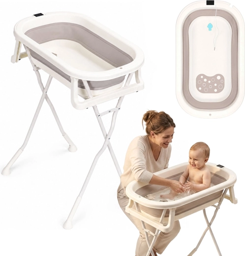 Ecotoys zložljiva otroška banjica na stojalu z odtokom in LCD termometrom