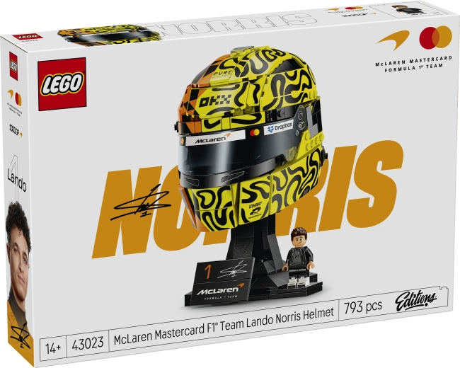 LEGO čelada Landa Norrisa iz ekipe McLaren Mastercard F1