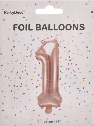 Folijski balon številka 1 biserno rožnat 35 cm