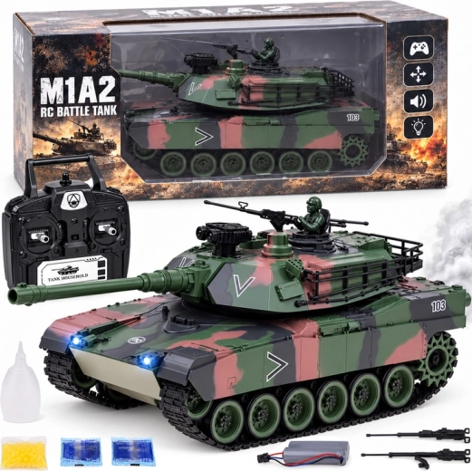 Remote-controlled Abrams M1A1 RC tank 2.4 GHz 45 cm – shooting, smoke, sound and lights