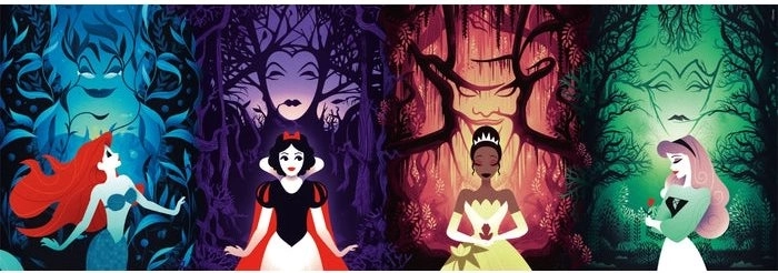 Panoramska sestavljanka CLEMENTONI Disneyjeve princeske in zlikovci 1000 kosov
