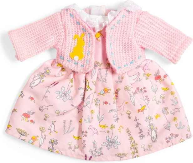 Bigjigs Toys obleka za punčko 34 cm: oblekica z motivom narave in rožnati puloverček