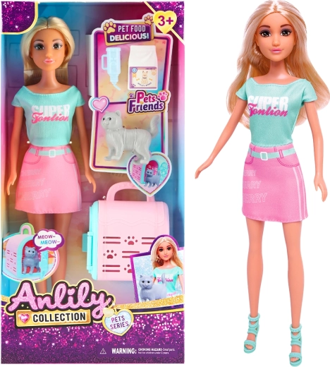 Punčka s transportnim boksom in mačko