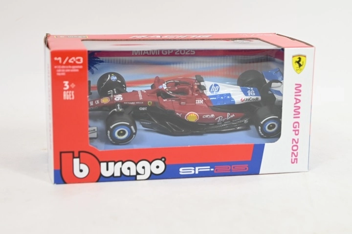 Model Bburago Ferrari SF-25 št. 16 Charles Leclerc Miami 1:43
