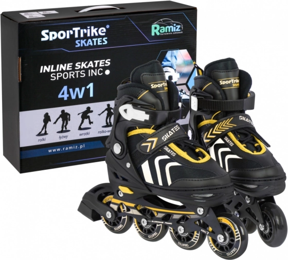 Otroški komplet 4-v-1 drsalke: inline, quad in ledne – velikost 39–43 – rumena