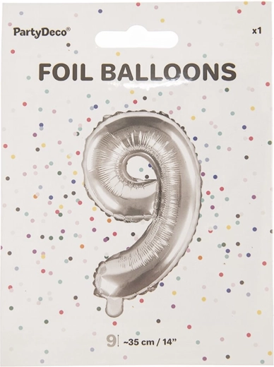 Folijski balon številka 9 srebrn 35 cm