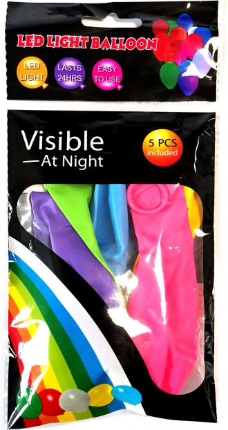 LED svetleči baloni 30 cm – 5 kosov, mešanica barv