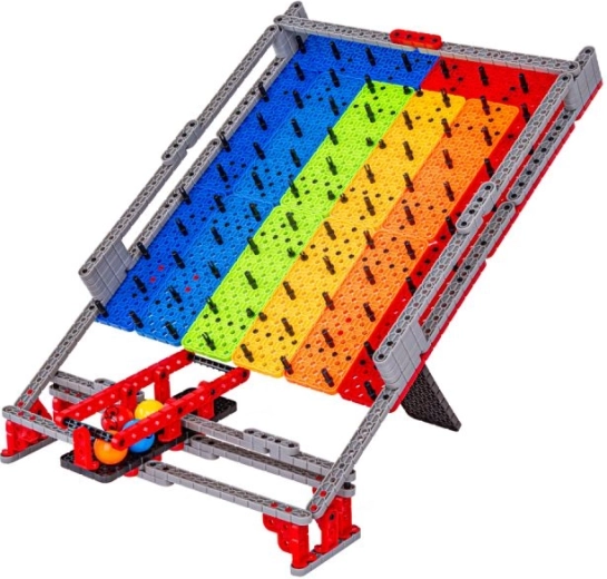 Rainbow ramp with obstacles for an exciting marble run