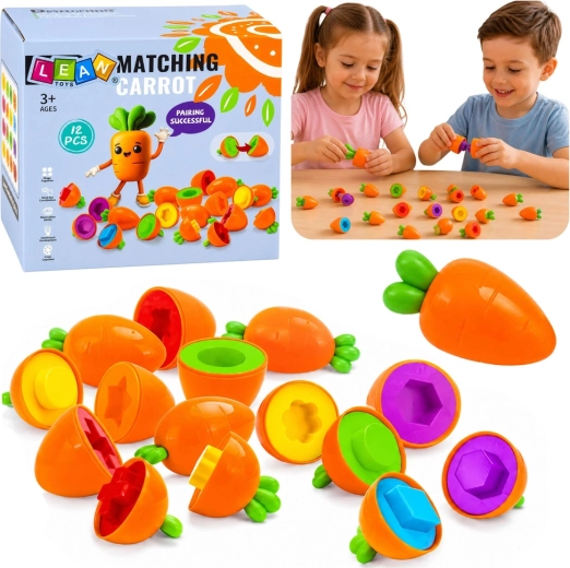 Izobraževalni sortirnik korenčkov – ujemanje oblik in barv (12 kosov)