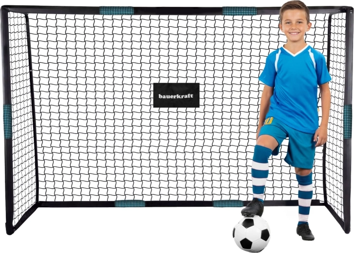 Jeklena nogometna branka Bauerkraft s trening mrežo 180 × 120 × 60 cm črno-modra