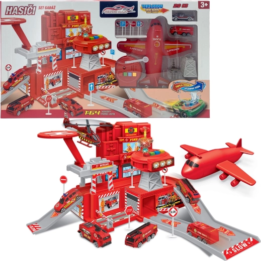 Gasilski set z garažo in avtom, ki menja barvo
