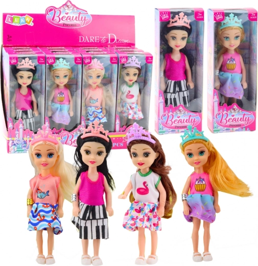 Mini punčka princesa s krono barvita oblačila 14 cm