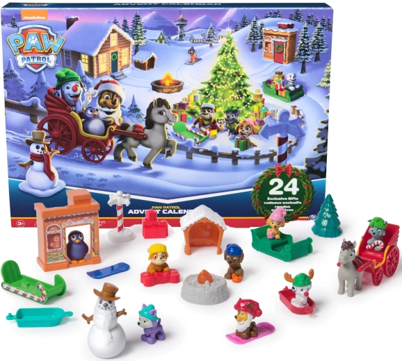 Adventni koledar PAW PATROL – 24 presenečenj, figurice živalic in zimski dodatki