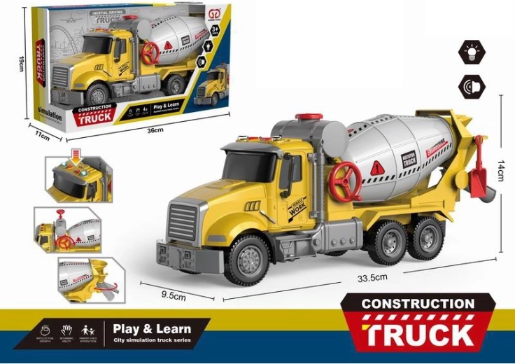Otroški mešalnik betona s svetlobnimi in zvočnimi učinki, trenjski pogon