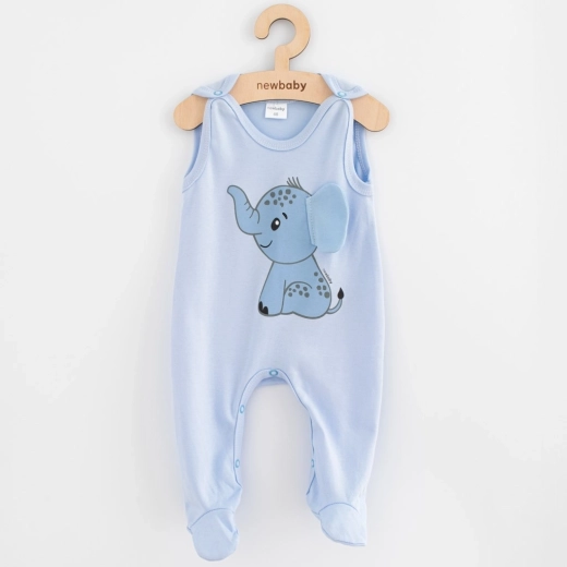 Otroški bombažni pajacek New Baby Happy Elephant modri 56 (0–3 m)