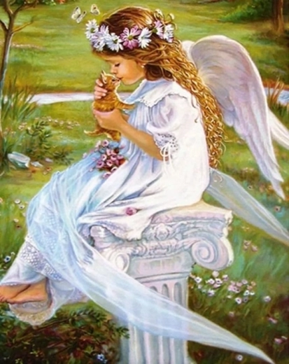 Norimpex Slikanje po številkah Angel z rdečelaso mačko 40 × 50 cm