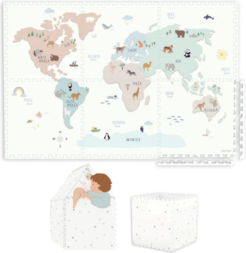 Play&Go EEVAA penasta igralna podloga 2v1 s škatlo za shranjevanje World map