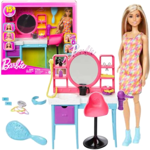 Barbie frizerski salon s punčko in 15 dodatki