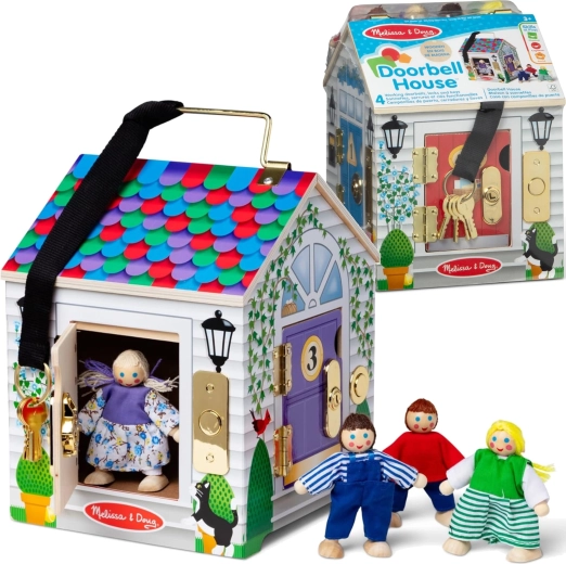 Lesena hišica z zvonci na vratih MELISSA & DOUG Doorbell House