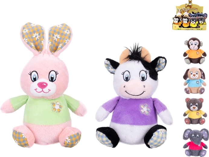 Plišasta živalca 15 cm z barvno majico, od rojstva dalje