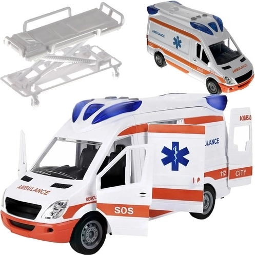 Gasilska reševalna ambulanta z lučmi in zvoki, z odpiralnimi vrati in nosili