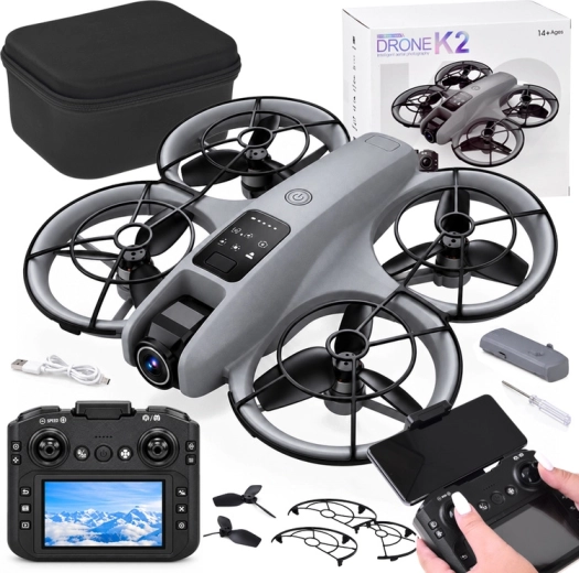 Remote-controlled camera drone with LCD controller