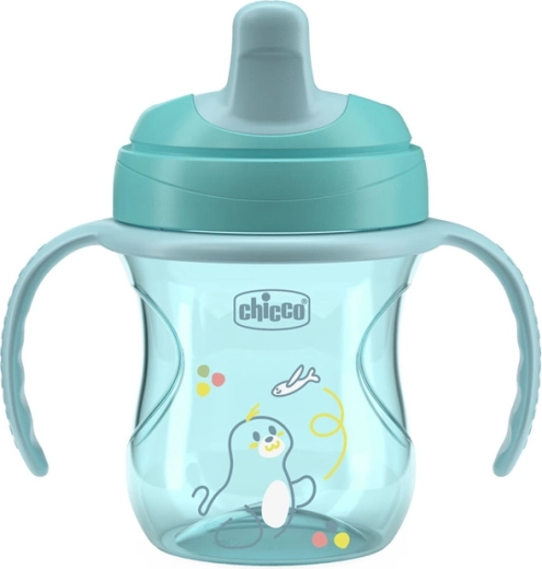 Chicco trening lonček z ročaji teal 200 ml, 6 m+