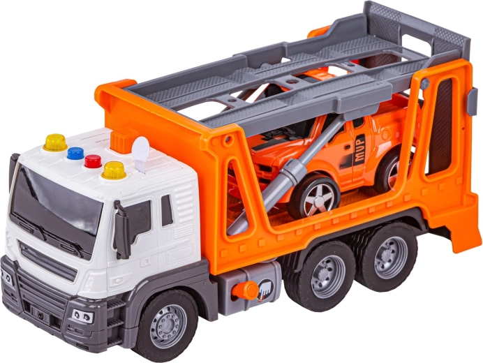 Transporter with a small car for loading and transport