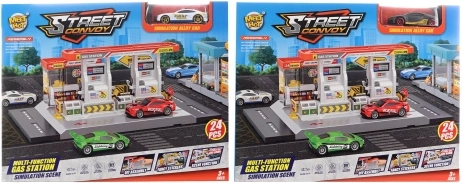 Gas station building set with metal toy car - 1 piece