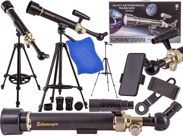 Astronomski teleskop s stojalom za začetnike z dodatki