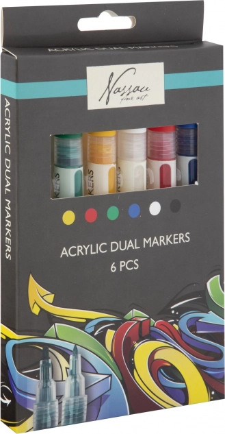 Dvosmerni akrilni markerji NASSAU FINE ART, 6 barv