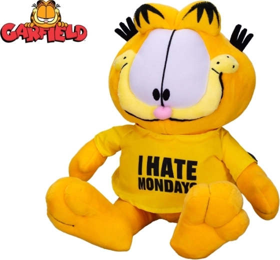 Plišasti maček Garfield 24 cm – sedeč, majica I hate Mondays