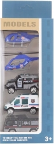 Set policijskih kovinskih avtomobilov s helikopterji