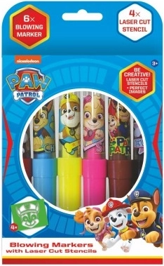 Pihalni flomastri s šablonami Paw Patrol, 6 kosov, škatlica 12 × 19 cm