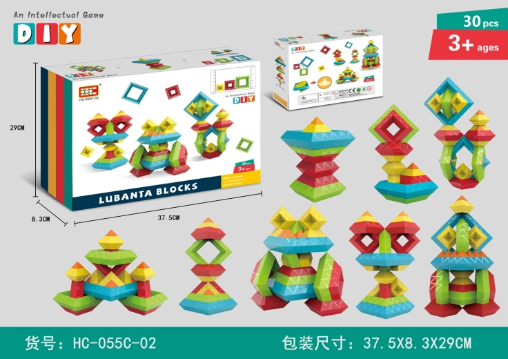Colorful 3D construction blocks for assembling shapes (30 pieces)