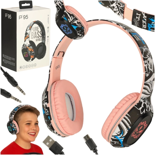 Rožnate brezžične naglavne slušalke Bluetooth z osvetlitvijo RGB