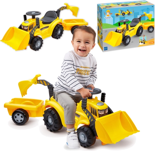 Ecoiffier otroški traktor na pedala s prikolico, nakladalnikom in bagrom