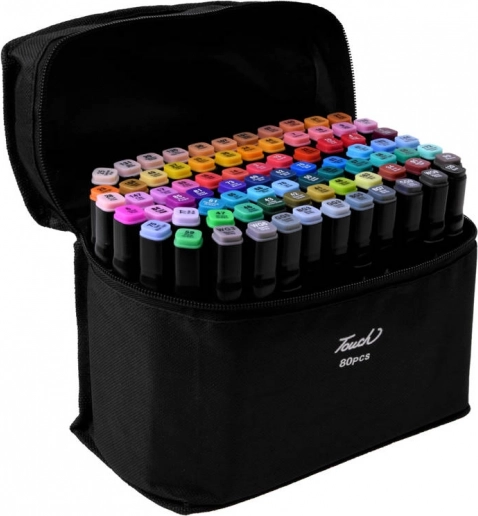 Dvostranski alkoholni markerji PROTONE, komplet 80 barv z etuijem