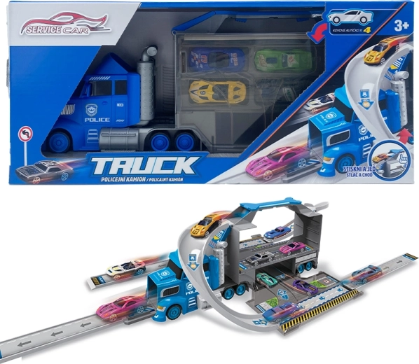 Policijski tovornjak 2v1 s 4 avtomobilčki in prometnimi znaki