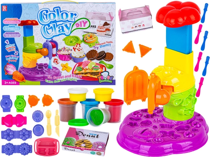 Cookie, muffin, donut and ice cream maker with modeling clay and accessories