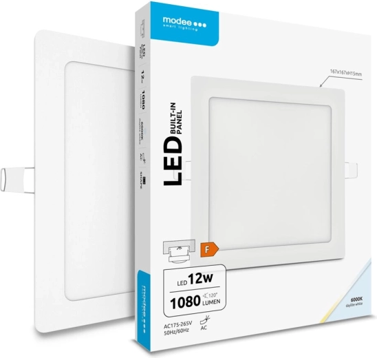 Modee Lighting LED vgradna kvadratna plošča 12 W hladno bela 1080 lm