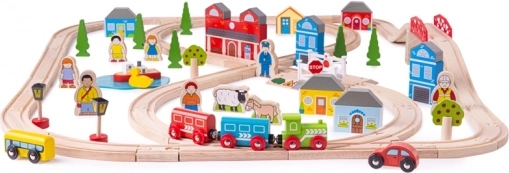 Lesena železniška proga mesto in vas BIGJIGS RAIL, 91 kosov