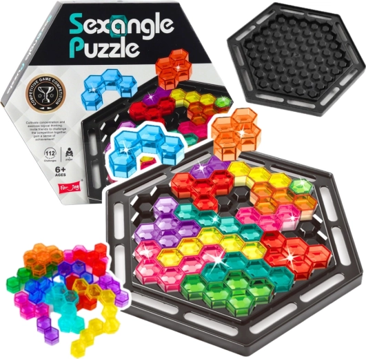 Logic Game SEXANGLE PUZZLE – hexagonal tetris with 16 pieces and 112 challenges