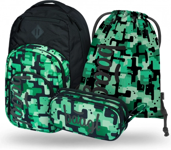 Sada BAAGL Coolmate Green: nahrbtnik, penal, vrečka