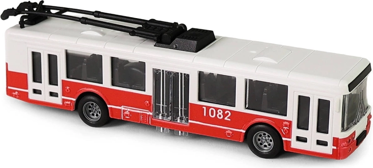 Rdeči trolejbus na vztrajnik z odpiranjem vrat