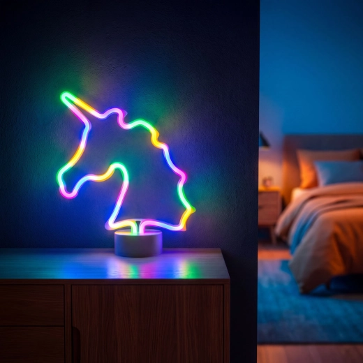 Barvna neonska LED-svetilka v obliki samoroga