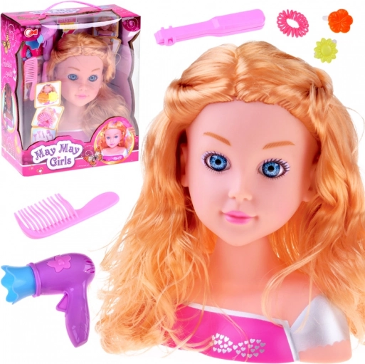 glava za česanje – blond lutka s frizerskimi dodatki 20 cm