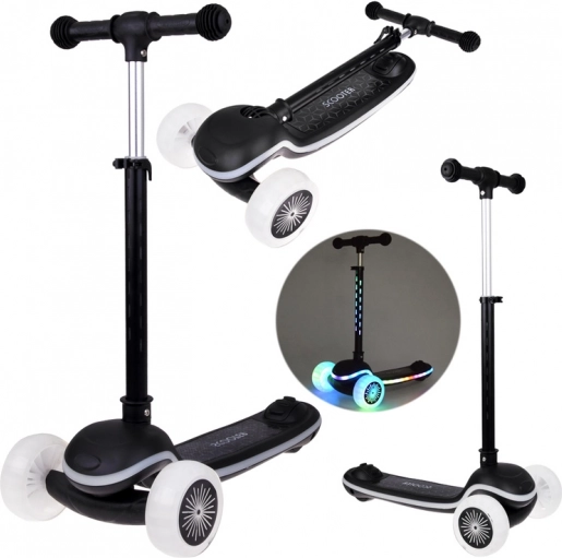 Otroški trikolesni balansirni skiro Scooter z LED osvetlitvijo in glasbo – črna