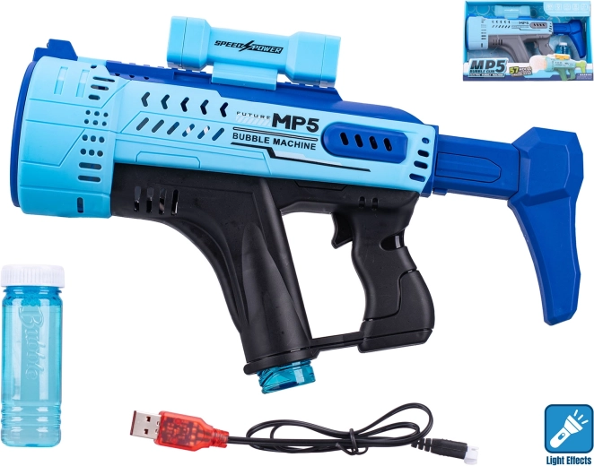 Pihalnik milnih mehurčkov MP5 moder s svetlobnim učinkom 44 cm