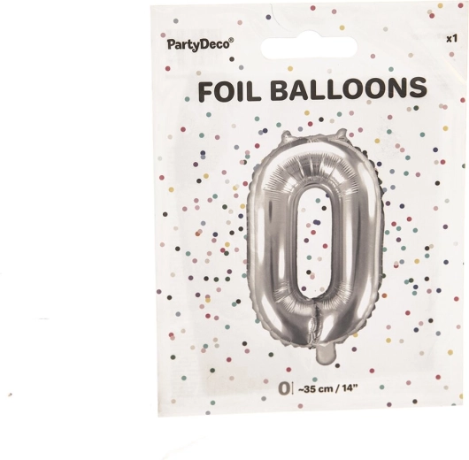 Folijski balon številka 0 srebrn 35 cm